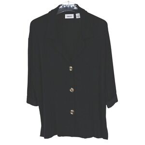 Chico's Liquid Knit Black Button Down 3/4 Sleeve Tunic Top Career SZ 3 XL